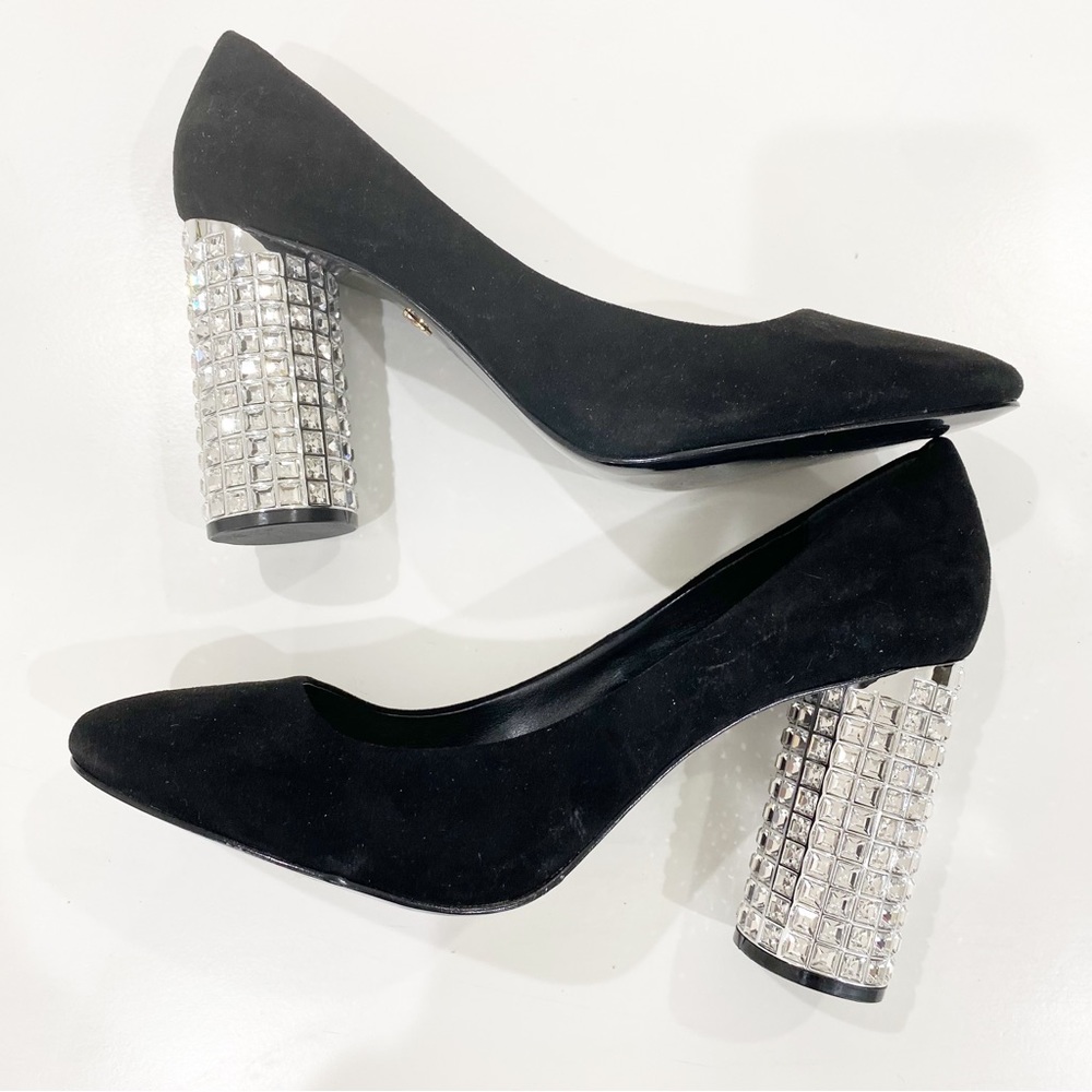 NINA Black Suede Pump Elegant Jewel Encrusted High Heel Size 10